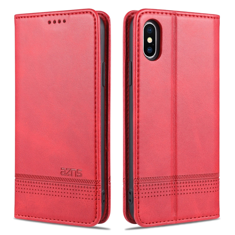 AZNS Funda de cuero con tapa horizontal con textura de becerro magnético con ranuras para tarjetas y soporte y billetera para iPhone X / XS, For iPhone X / XS