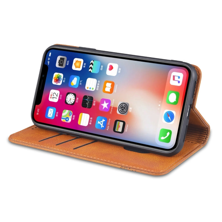 AZNS Funda de cuero con tapa horizontal con textura de becerro magnético con ranuras para tarjetas y soporte y billetera para iPhone X / XS, For iPhone X / XS