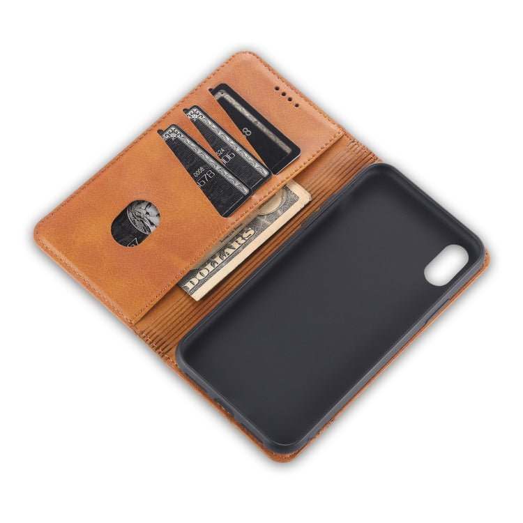 AZNS Funda de cuero con tapa horizontal con textura de becerro magnético con ranuras para tarjetas y soporte y billetera para iPhone X / XS, For iPhone X / XS