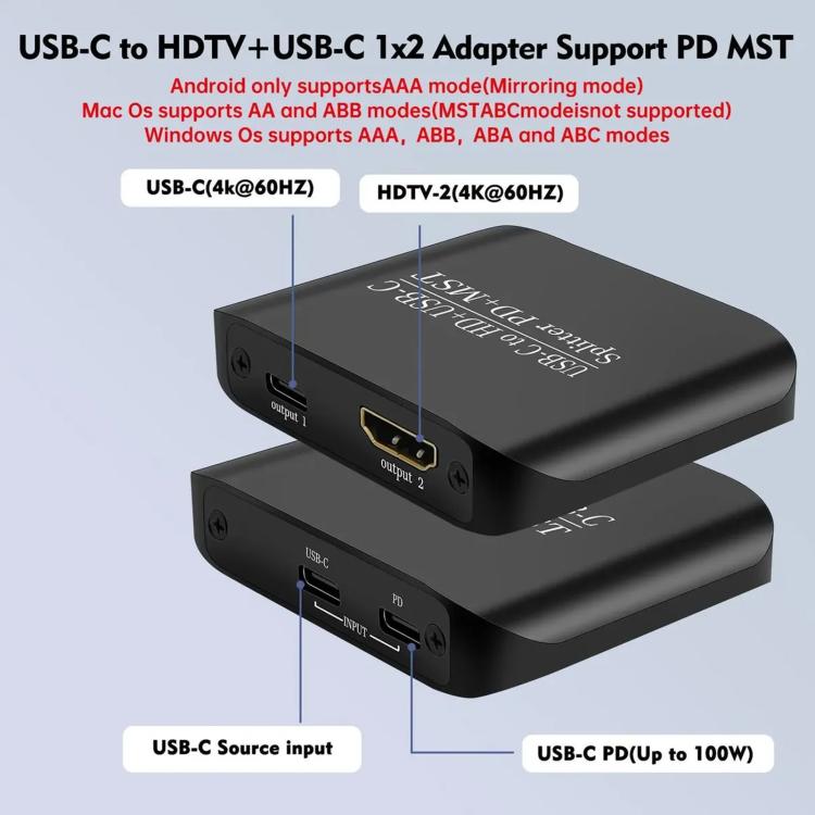 Divisor de vídeo HD NK-E70 de USB-C a HDTV, USB-C 4K 60Hz con puerto de alimentación PD, compatible con MST y SST., Type-C to HDTV, Type-C