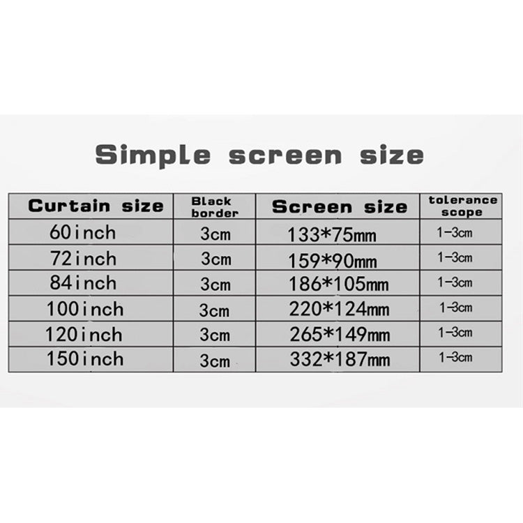 Cortina de película de proyector de poliéster fino plegable simple, 60 inch (16:9) Projection Area: 132x75cm, 60 inch (4:3) Projection Area: 120x90cm, 72 inch (16:9) Projection Area: 159x90cm, 72 inch (4:3) Projection Area: 146x110cm                   ...