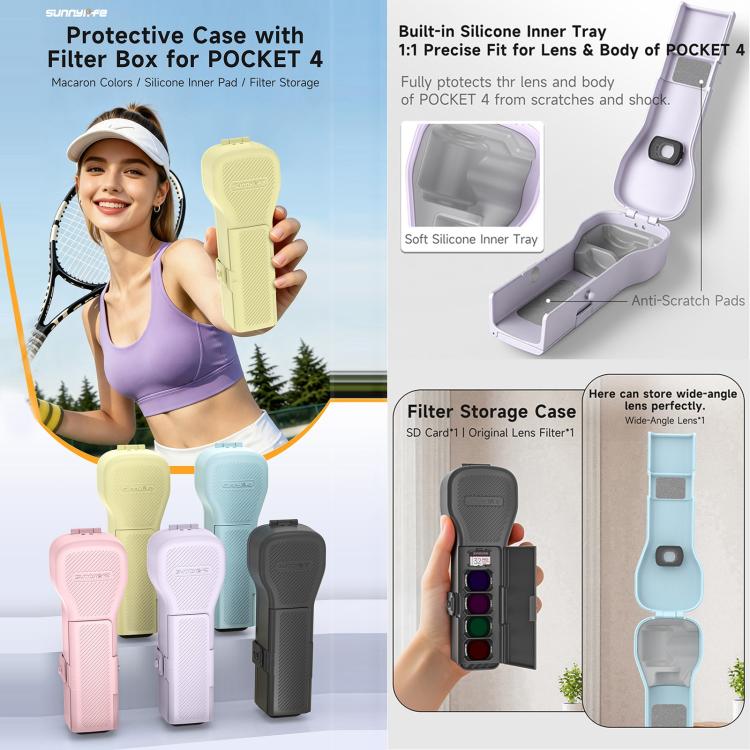 Funda protectora colorida Sunnylife para cámara gimbal, carcasa protectora con caja de filtro y caja de almacenamiento., For DJI Osmo Pocket 4 / 3