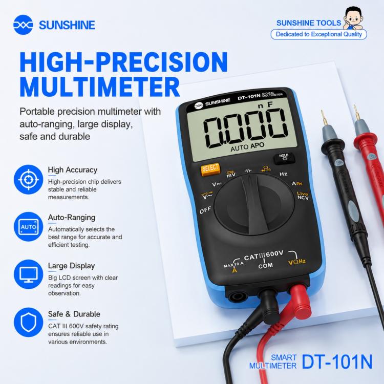 Multímetro inteligente de precisión con rango automático de bolsillo SUNSHINE DT-101N, DT-101N