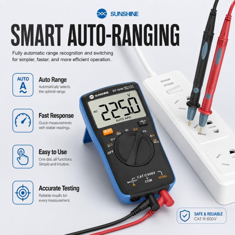 Multímetro inteligente de precisión con rango automático de bolsillo SUNSHINE DT-101N, DT-101N