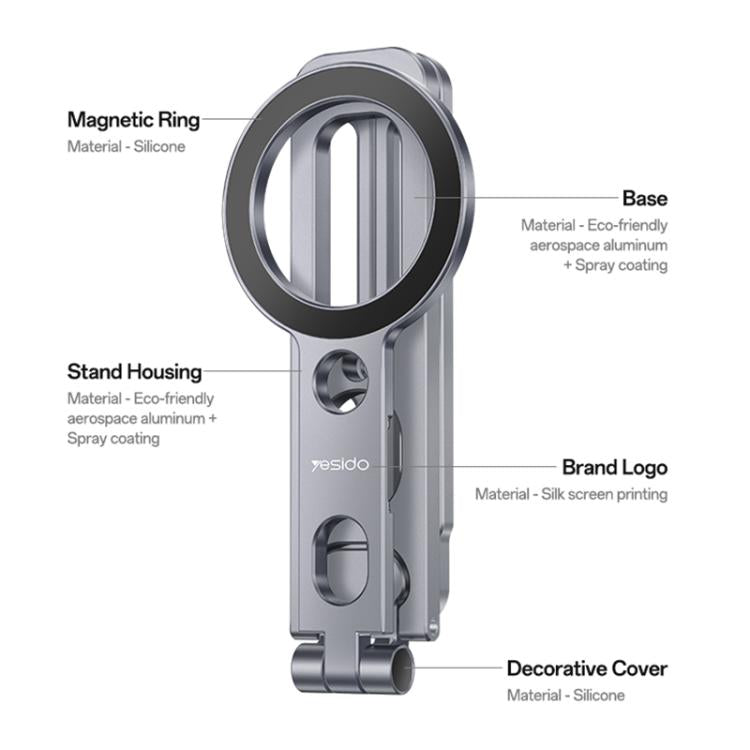 Trípode portátil plegable de aleación de aluminio Yesido C231 con soporte magnético para teléfono y selfie.