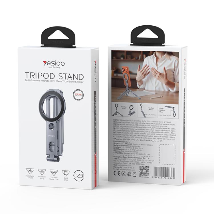 Trípode portátil plegable de aleación de aluminio Yesido C231 con soporte magnético para teléfono y selfie.