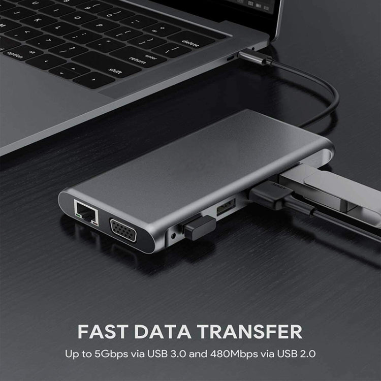 12 en 1 HDMI x2 + USB3.0 + USB2.0 + Carga PD + VGA + RJ45 + Conector de 3,5 mm + TF/SD x2 Tipo-C / Estación de acoplamiento HUB USB-C