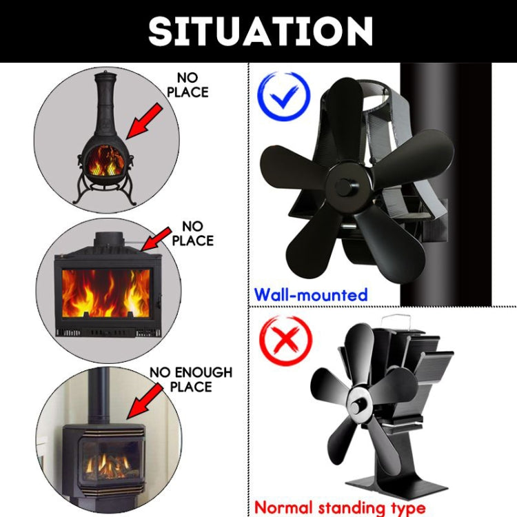 YL-106 Ventilador de estufa de chimenea accionado por calor de aluminio de alta temperatura de 5 aspas, YL-106 (Black), YL-106 (Bronze), YL-106 (Grey), YL-106 (Gold), YL-106 (Rose Red), YL-106 (Silver), YL-106 (White)