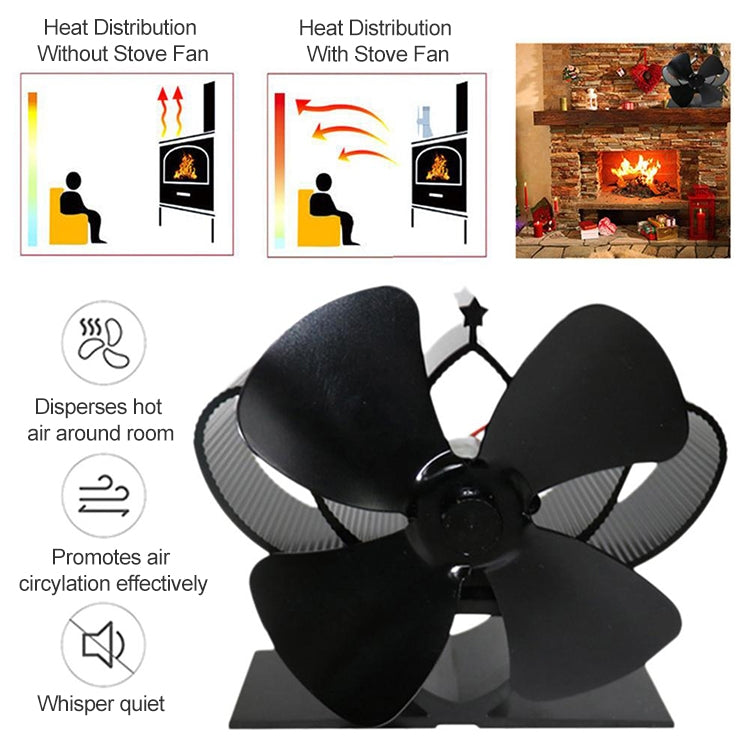 YL201 Ventilador de estufa de chimenea accionado por calor de metal de alta temperatura de 4 aspas, YL201 (Black), YL201 (Bronze), YL201 (Grey), YL201 (Gold), YL201 (Rose Red), YL201 (Silver)