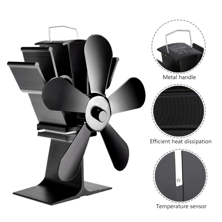YL602 Ventilador de estufa de chimenea accionado por calor de metal de alta temperatura de 5 aspas, YL602 (Black), YL602 (Bronze), YL602 (Grey), YL602 (Gold), YL602 (Rose Red), YL602 (Silver)