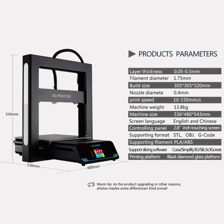 Impresora 3D física tridimensional con marco de placa de metal de alta precisión de escritorio JGAURORA A5S, JGAURORA A5S