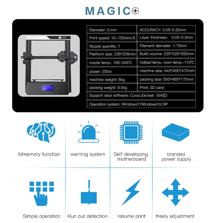 Impresora 3D de escritorio con pantalla LCD JGAURORA Magic 250W con control de perilla
