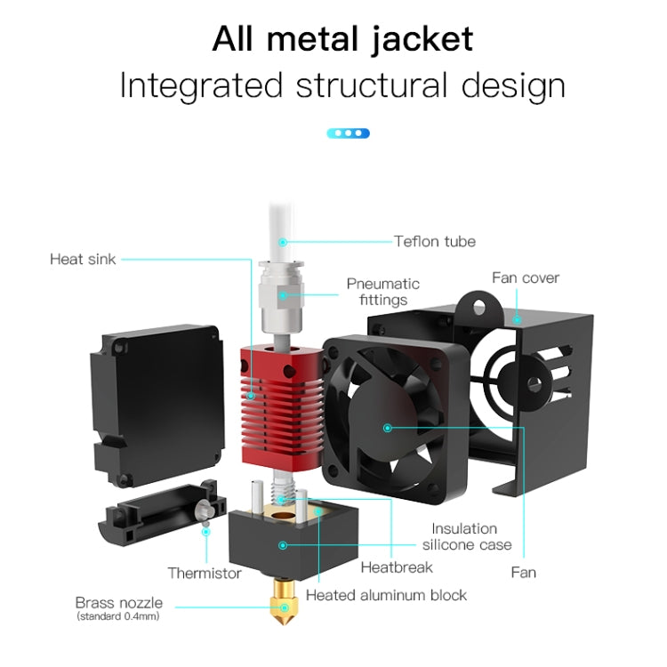 Creality-extrusora de boquilla completa de 24V y 40W, Kit de extremo caliente con boquilla extrusora, ventilador de refrigeración y carcasa para impresora 3D Ender-3
