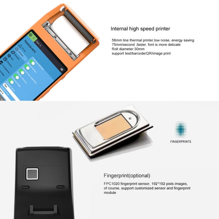 PDA-5501 Multifunción Pantalla IPS de 5,5 pulgadas Protección IP65 Terminal inteligente todo en uno, impresora de línea térmica incorporada, micrófono y altavoz, compatible con WiFi, Bluetooth y GPS