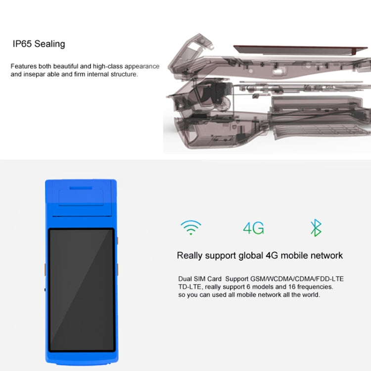 PDA-5501 Multifunción Pantalla IPS de 5,5 pulgadas Protección IP65 Terminal inteligente todo en uno, impresora de línea térmica incorporada, micrófono y altavoz, compatible con WiFi, Bluetooth y GPS