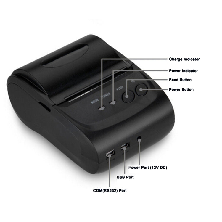 Impresora de recibos Bluetooth de línea térmica POS-5802 (negra), POS-5802