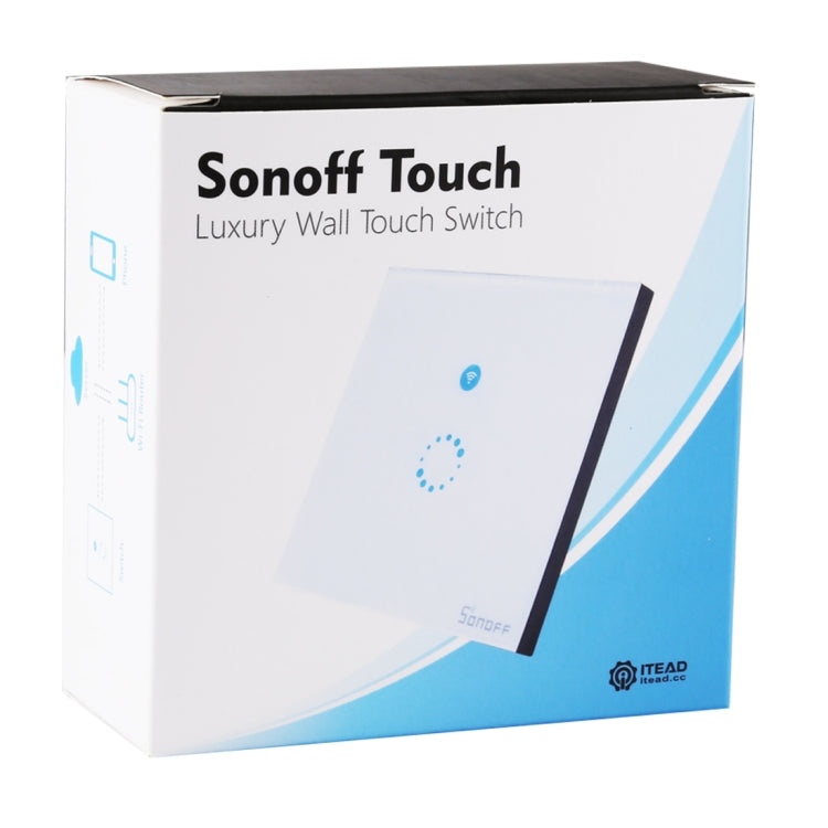 Sonoff Touch Interruptor de pared con panel de vidrio templado de 86 mm, 1 unidad, interruptor táctil para luz de hogar inteligente, compatible con Alexa y Google Home, CA 90 V-250 V 400 W 2 A, 86mm