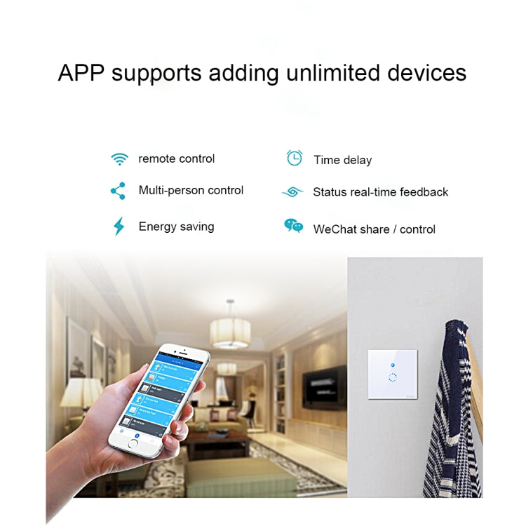Sonoff Touch Interruptor de pared con panel de vidrio templado de 86 mm, 1 unidad, interruptor táctil para luz de hogar inteligente, compatible con Alexa y Google Home, CA 90 V-250 V 400 W 2 A, 86mm