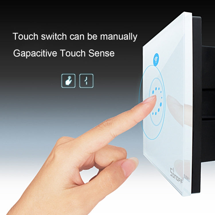 Sonoff Touch Interruptor de pared con panel de vidrio templado de 120 mm, 1 unidad, interruptor táctil para luz de hogar inteligente, compatible con Alexa y Google Home, CA 90 V-250 V 400 W 2 A, 120mm