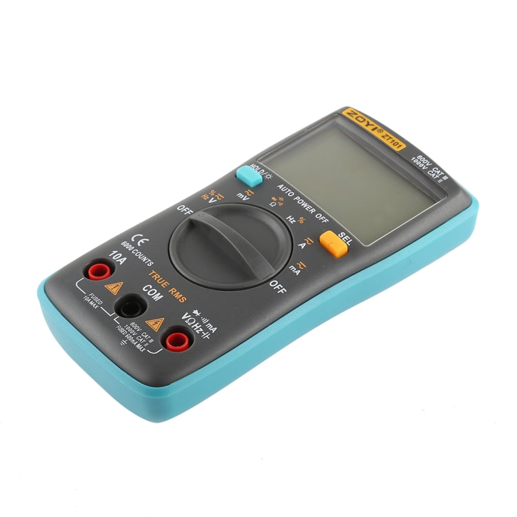 ZOYI ZT101 600V CAT III / 1000V CAT II 6000 cuentas Multímetro digital portátil Medidor de voltaje de corriente CA / CC con pantalla LCD retroiluminada y soporte, ZT101