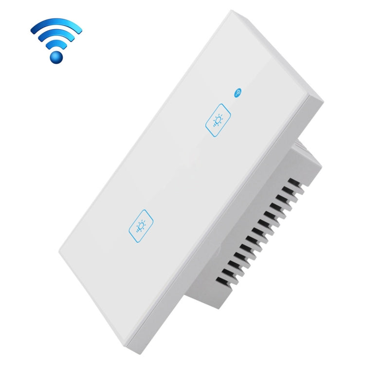 WS-US-02 Aplicación EWeLink y control táctil 2A Interruptor de pared inteligente con panel de vidrio templado de 2 bandas, CA 90 V-250 V, enchufe de EE. UU., 2 Gangs