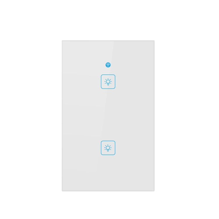 WS-US-02 Aplicación EWeLink y control táctil 2A Interruptor de pared inteligente con panel de vidrio templado de 2 bandas, CA 90 V-250 V, enchufe de EE. UU., 2 Gangs