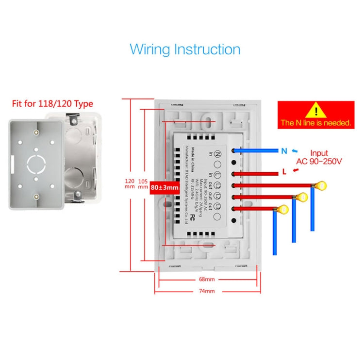 WS-US-02 Aplicación EWeLink y control táctil 2A Interruptor de pared inteligente con panel de vidrio templado de 2 bandas, CA 90 V-250 V, enchufe de EE. UU., 2 Gangs
