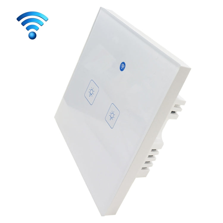 WS-UK-02 Aplicación EWeLink y control táctil 2A Interruptor de pared inteligente con panel de vidrio templado de 2 bandas, CA 90 V-250 V, enchufe del Reino Unido, 2 Gangs
