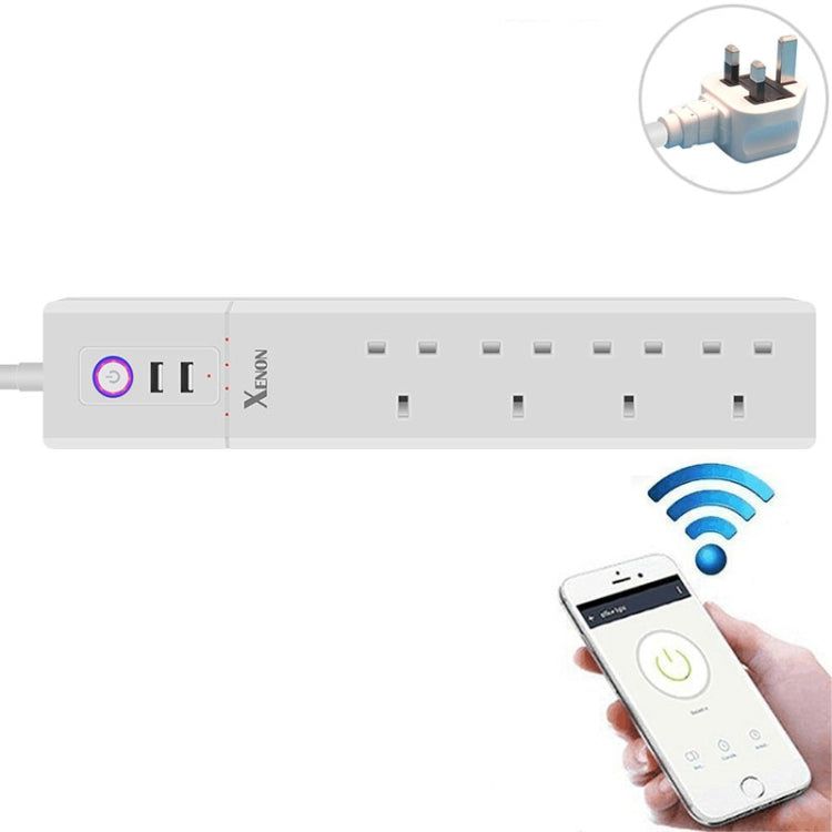 2 x puertos USB + 4 x enchufe para Reino Unido Control remoto WiFi Toma de corriente inteligente funciona con Alexa y Google Home, longitud del cable: 1,8 m, CA 90-265 V, enchufe para Reino Unido, 4xUSB + 3xUK Plug(UK Plug)