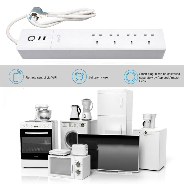2 x puertos USB + 4 x enchufe para Reino Unido Control remoto WiFi Toma de corriente inteligente funciona con Alexa y Google Home, longitud del cable: 1,8 m, CA 90-265 V, enchufe para Reino Unido, 4xUSB + 3xUK Plug(UK Plug)