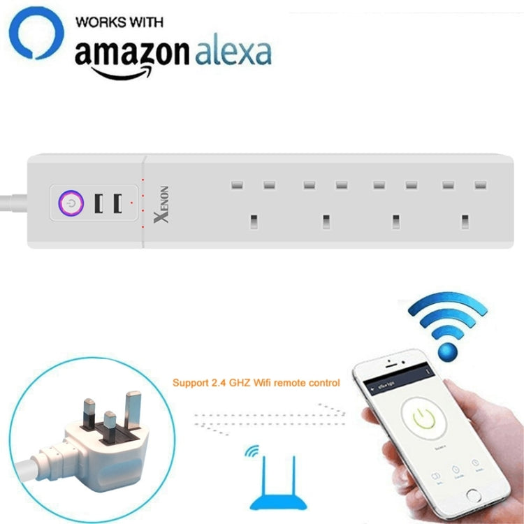 2 x puertos USB + 4 x enchufe para Reino Unido Control remoto WiFi Toma de corriente inteligente funciona con Alexa y Google Home, longitud del cable: 1,8 m, CA 90-265 V, enchufe para Reino Unido, 4xUSB + 3xUK Plug(UK Plug)