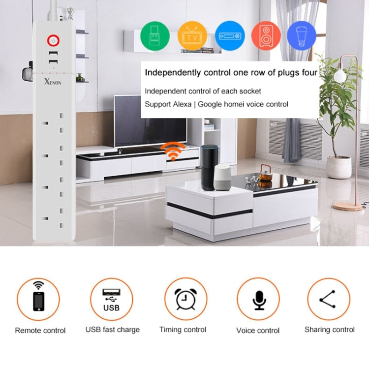 2 x puertos USB + 4 x enchufe para Reino Unido Control remoto WiFi Toma de corriente inteligente funciona con Alexa y Google Home, longitud del cable: 1,8 m, CA 90-265 V, enchufe para Reino Unido, 4xUSB + 3xUK Plug(UK Plug)
