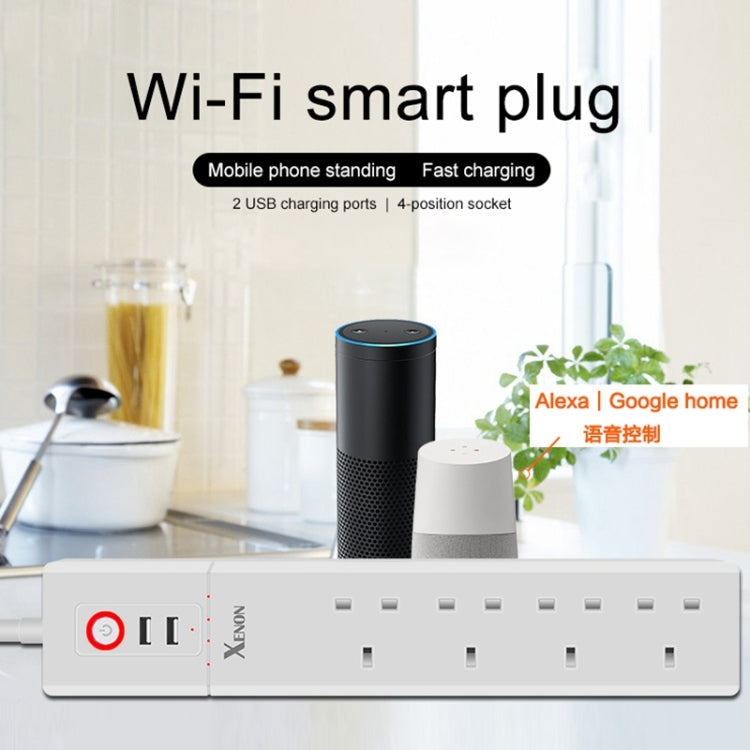 2 x puertos USB + 4 x enchufe para Reino Unido Control remoto WiFi Toma de corriente inteligente funciona con Alexa y Google Home, longitud del cable: 1,8 m, CA 90-265 V, enchufe para Reino Unido, 4xUSB + 3xUK Plug(UK Plug)