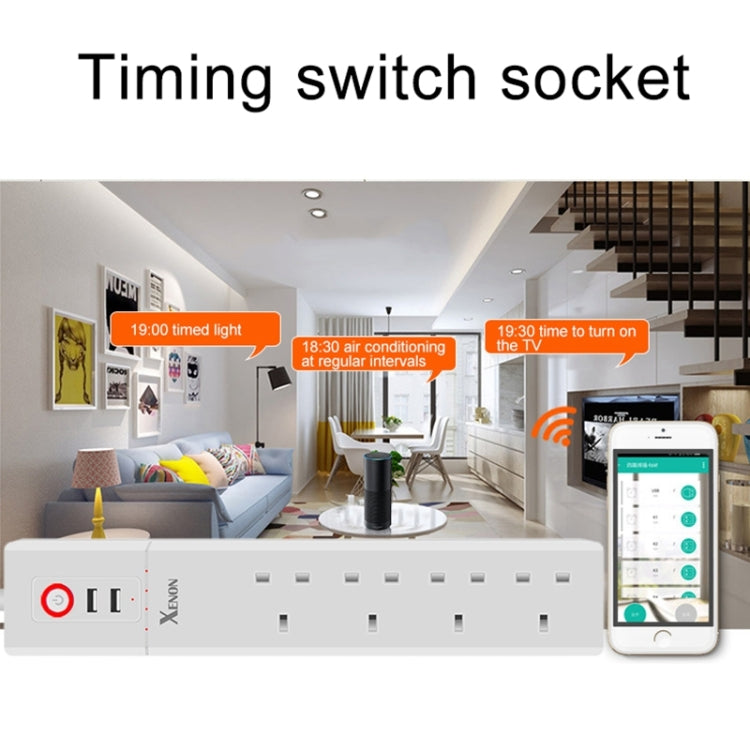 2 x puertos USB + 4 x enchufe para Reino Unido Control remoto WiFi Toma de corriente inteligente funciona con Alexa y Google Home, longitud del cable: 1,8 m, CA 90-265 V, enchufe para Reino Unido, 4xUSB + 3xUK Plug(UK Plug)
