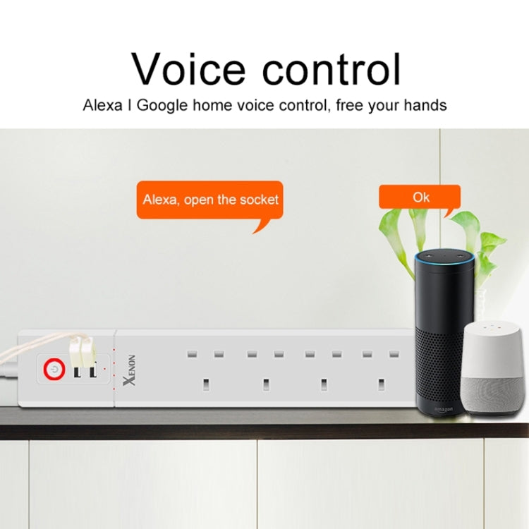 2 x puertos USB + 4 x enchufe para Reino Unido Control remoto WiFi Toma de corriente inteligente funciona con Alexa y Google Home, longitud del cable: 1,8 m, CA 90-265 V, enchufe para Reino Unido, 4xUSB + 3xUK Plug(UK Plug)