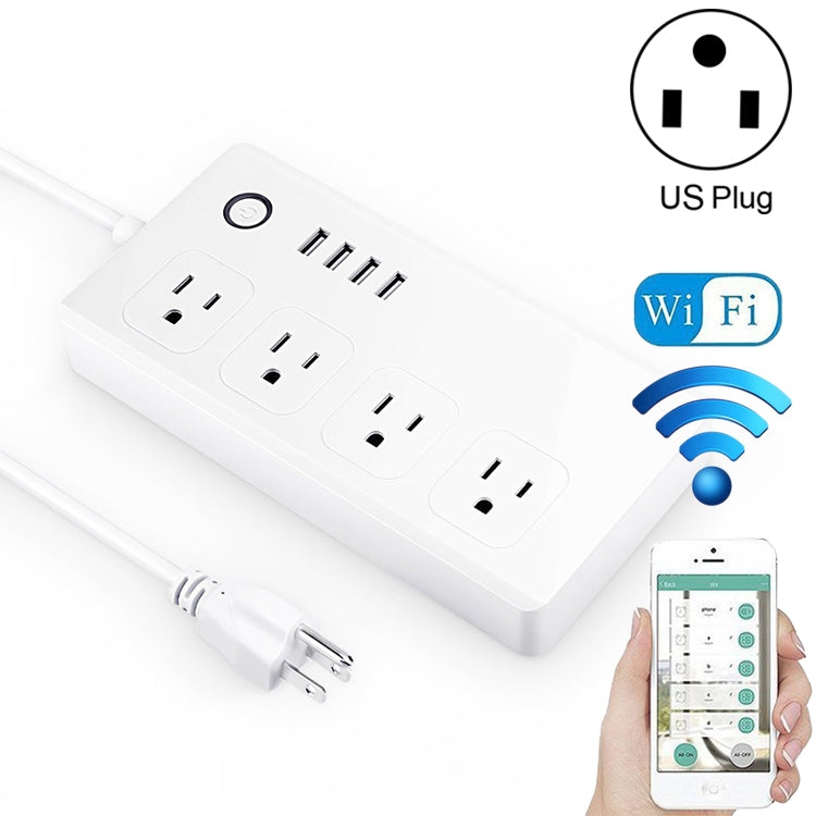 4 x puertos USB + 4 x enchufe estadounidense WiFi Control remoto toma de corriente inteligente funciona con Alexa y Google Home, CA 110-240V, enchufe estadounidense, 4xUSB + 4xUS Plug(US Plug)