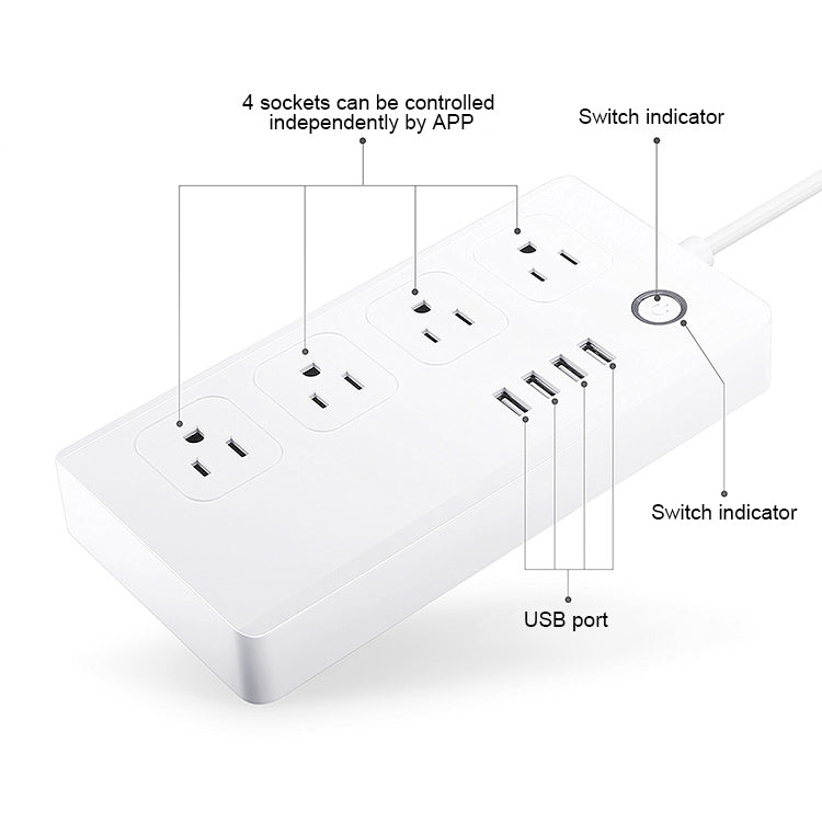 4 x puertos USB + 4 x enchufe estadounidense WiFi Control remoto toma de corriente inteligente funciona con Alexa y Google Home, CA 110-240V, enchufe estadounidense, 4xUSB + 4xUS Plug(US Plug)