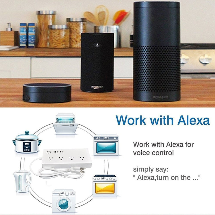 4 x puertos USB + 4 x enchufe estadounidense WiFi Control remoto toma de corriente inteligente funciona con Alexa y Google Home, CA 110-240V, enchufe estadounidense, 4xUSB + 4xUS Plug(US Plug)