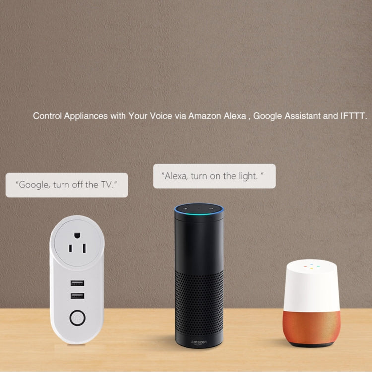 SA-002 2 puertos USB + 1 enchufe europeo WiFi enchufe inteligente, Compatible con Alexa y Google Home, CA 110V-230V, EU Plug, UK Plug, US Plug