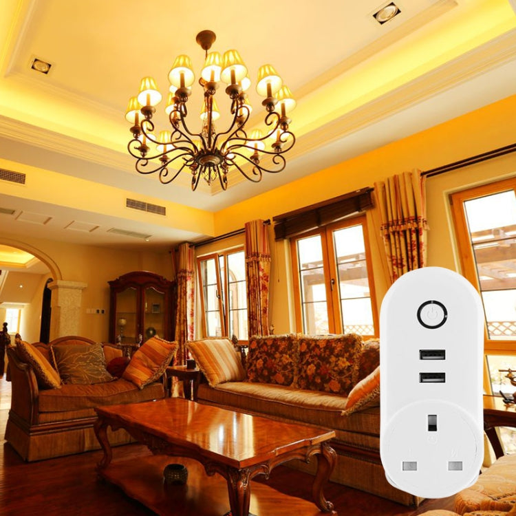 SA-002 2 puertos USB + 1 enchufe europeo WiFi enchufe inteligente, Compatible con Alexa y Google Home, CA 110V-230V, EU Plug, UK Plug, US Plug