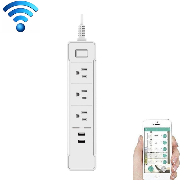 C198B 2 puertos USB + 3 enchufes estadounidenses WiFi enchufe de alimentación inteligente, Compatible con Alexa y Google Home, CA 110V-240V, enchufe estadounidense, Black, White