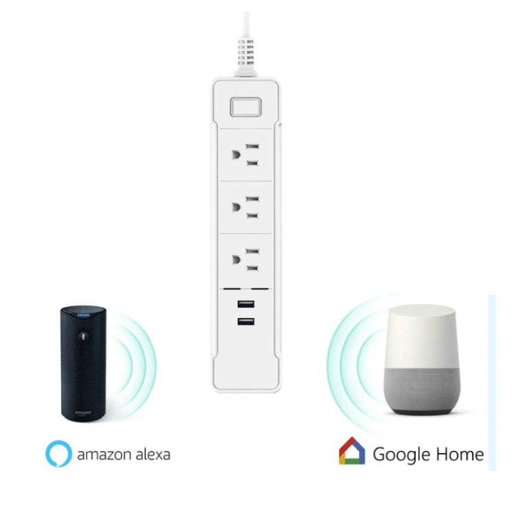 C198B 2 puertos USB + 3 enchufes estadounidenses WiFi enchufe de alimentación inteligente, Compatible con Alexa y Google Home, CA 110V-240V, enchufe estadounidense, Black, White