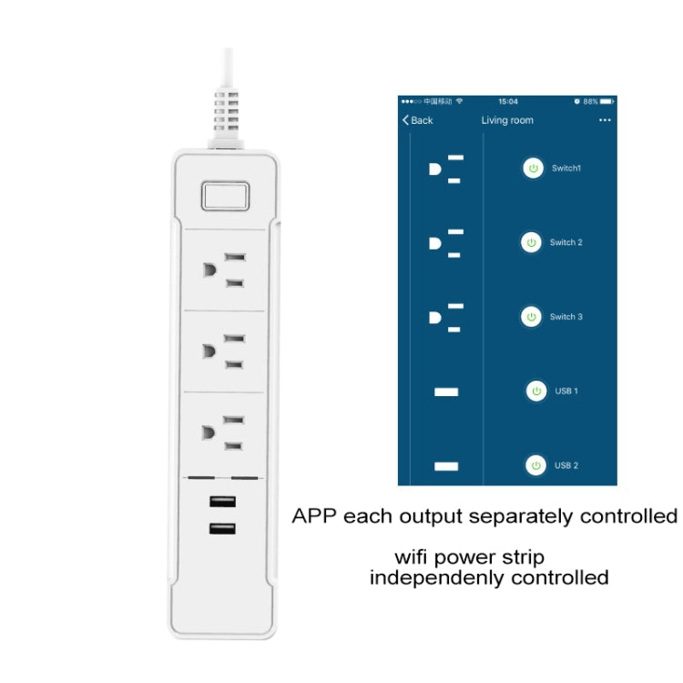 C198B 2 puertos USB + 3 enchufes estadounidenses WiFi enchufe de alimentación inteligente, Compatible con Alexa y Google Home, CA 110V-240V, enchufe estadounidense, Black, White