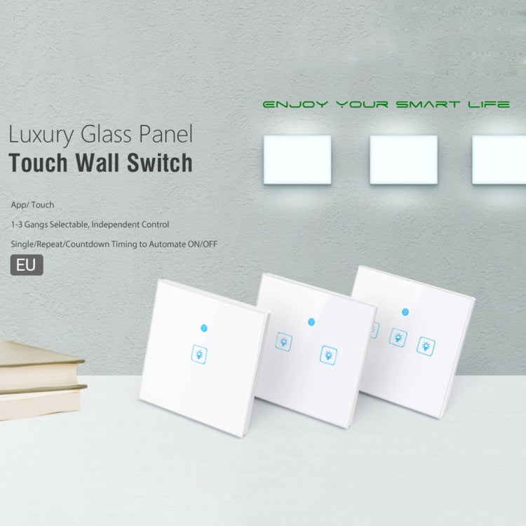 WS-EU-01 Aplicación EWeLink y control táctil 2A Interruptor de pared inteligente con panel de vidrio templado de 1 unidad, CA 90 V-250 V, enchufe de la UE, 1 Gang