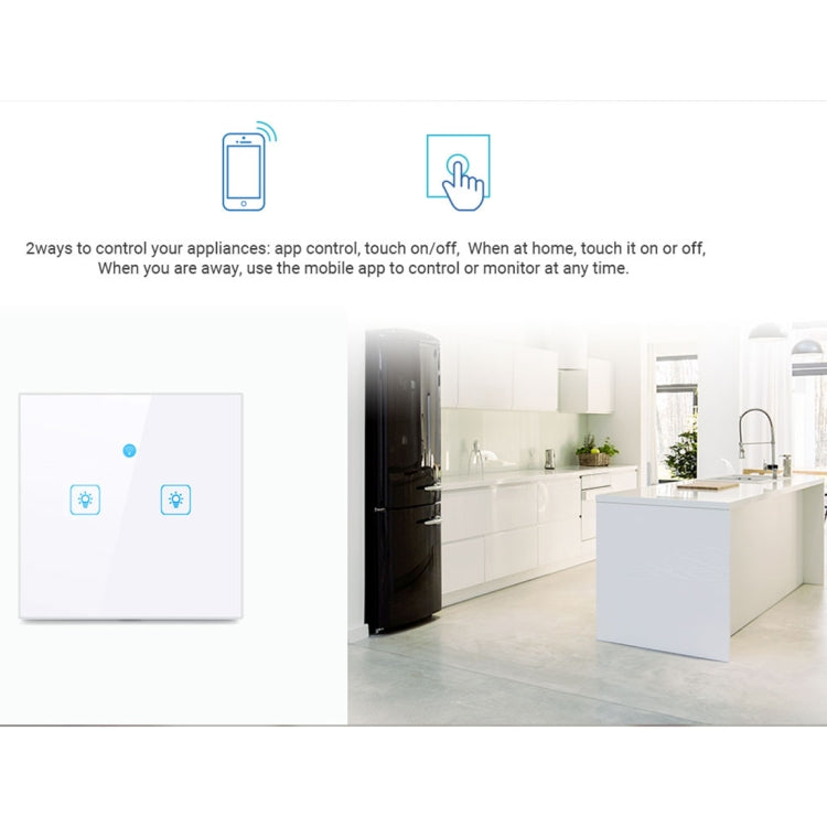 WS-EU-01 Aplicación EWeLink y control táctil 2A Interruptor de pared inteligente con panel de vidrio templado de 1 unidad, CA 90 V-250 V, enchufe de la UE, 1 Gang