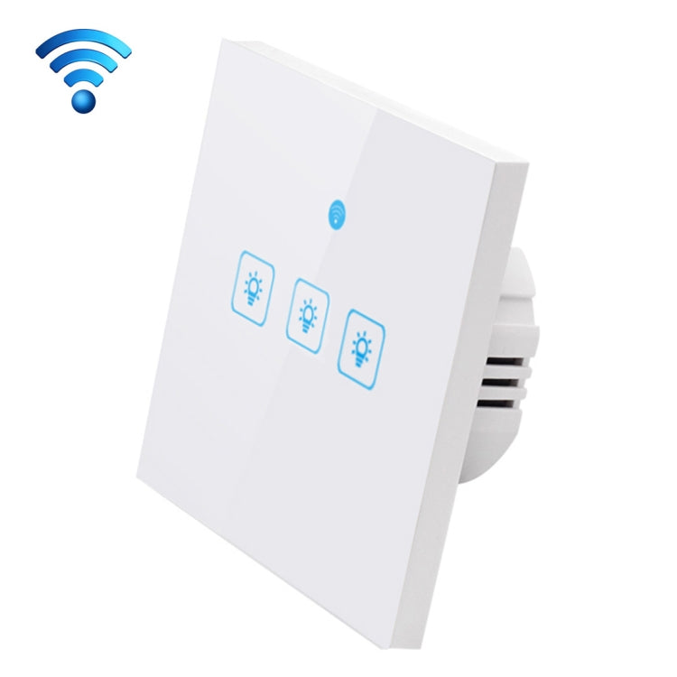 WS-EU-03 Aplicación EWeLink y control táctil 2A Interruptor de pared inteligente con panel de vidrio templado de 3 bandas, CA 90 V-250 V, enchufe de la UE, 3 Gangs