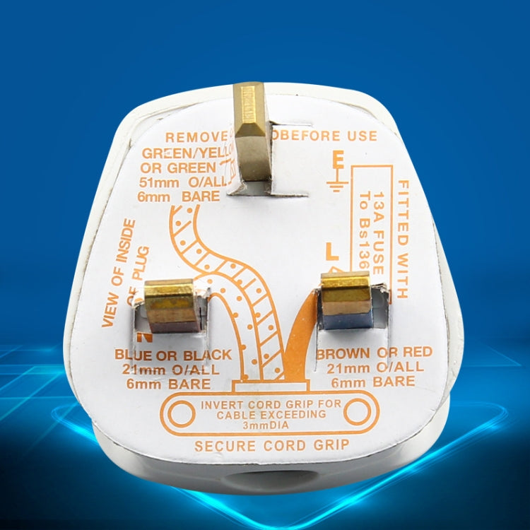Enchufe de cableado de alimentación de 13 A de tres clavijas con tubo fusible, enchufe británico