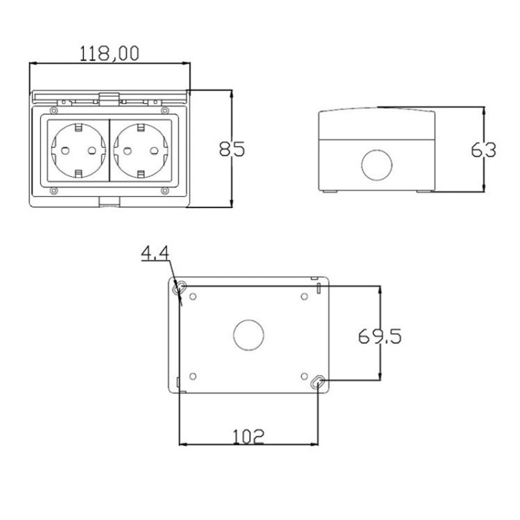 Enchufe de doble conexión impermeable IP55 para exteriores, enchufe de la UE