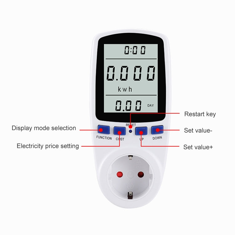 AC 230V 50Hz Max 16A Pantalla LCD Medidor de energía Watt Volt Voltaje Analizador de potencia Monitor de electricidad automático Analizador de potencia, enchufe de la UE, AC 230V EU Plug