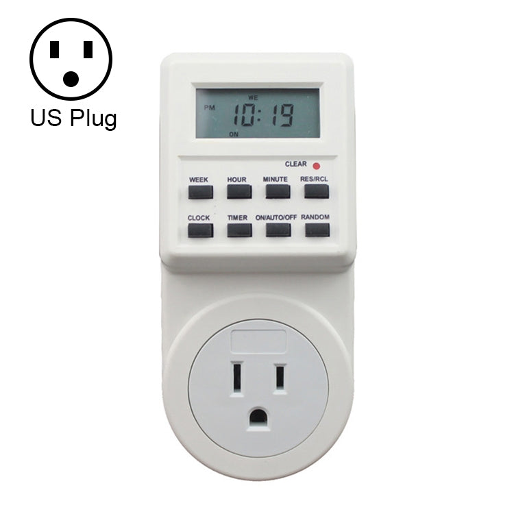 AC 120V Smart Home Plug-in Pantalla LCD Reloj Función de horario de verano 12/24 horas Toma de interruptor de temporizador cambiable, enchufe de EE. UU., AC 120V US Plug